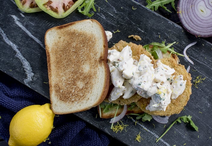 Fried Green Tomato Crab Salad Sandwiches