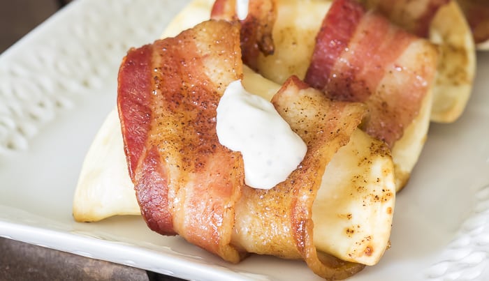 Sweet and Spicy Bacon Wrapped Pierogies