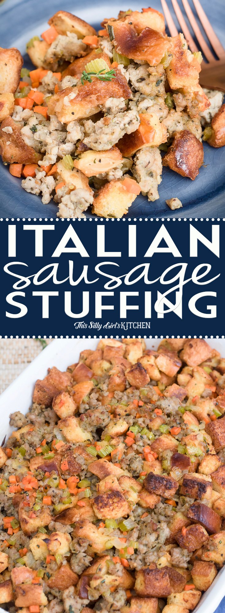 Italian Sausage Stuffing, made with homemade Italian sausage and brioche, a new family favorite! Recipe from ThisSillyGirlsKitchen.com #italiansausage #stuffing #dressing #thanksgiving