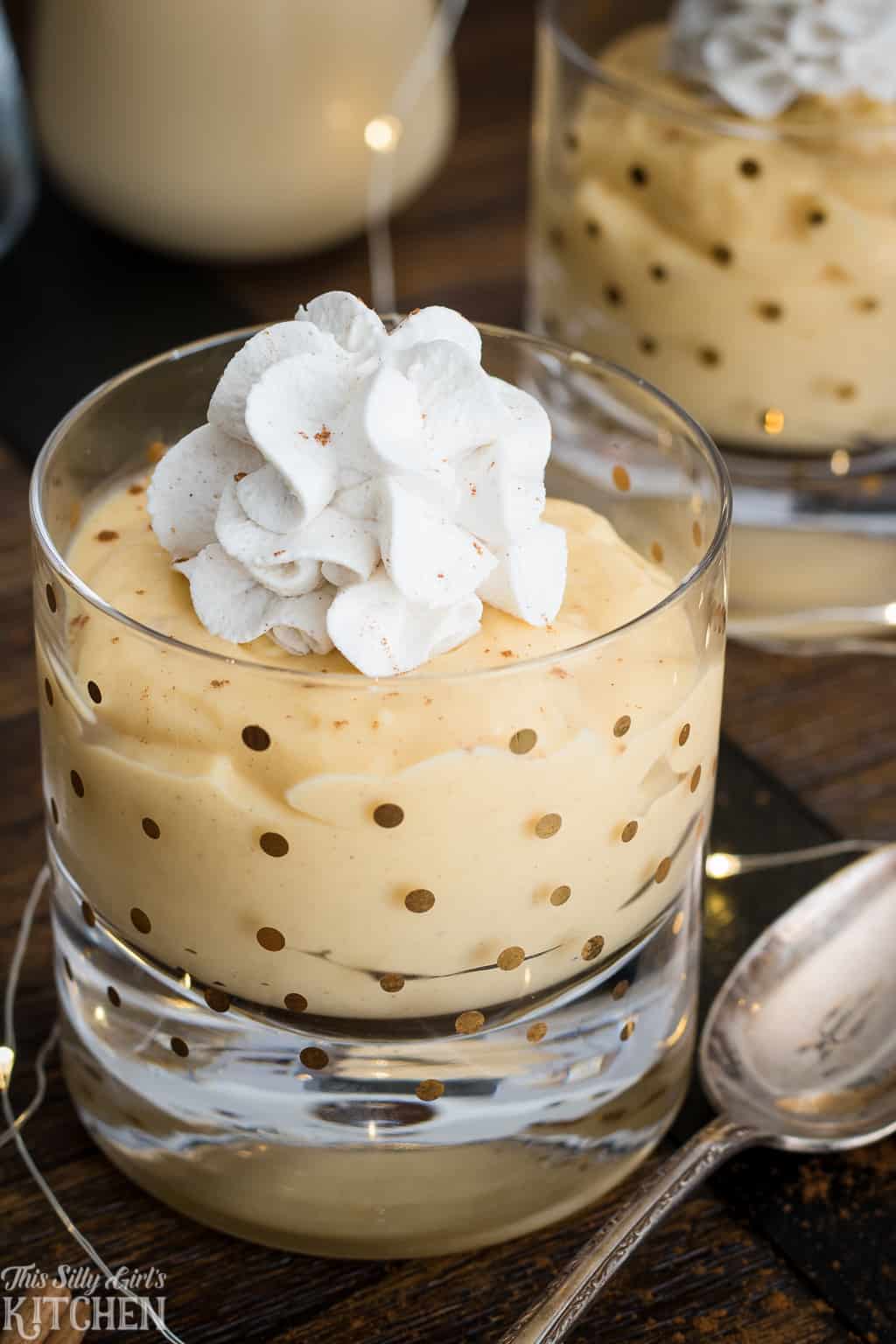 Side view of Eggnog Pudding in glass