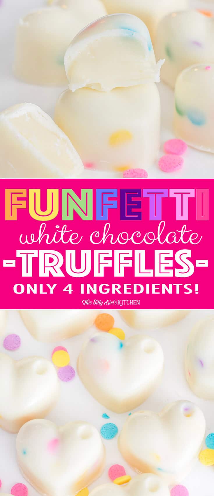 Easy truffles, made with white chocolate #ganache, these are an easy, fun candy you can make at home! #Recipe from ThisSillyGirlsKitchen.com #whitechocolate #truffles #valentinesday #candy