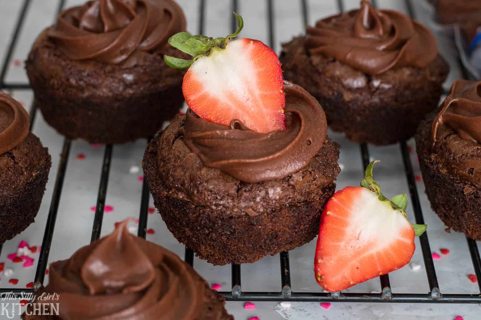 Chocolate Brownie Cups, an easy yet delicious treat for your Valentine! #Recipe from ThisSillyGirlsKitchen.com #brownie #strawberry #chocolate