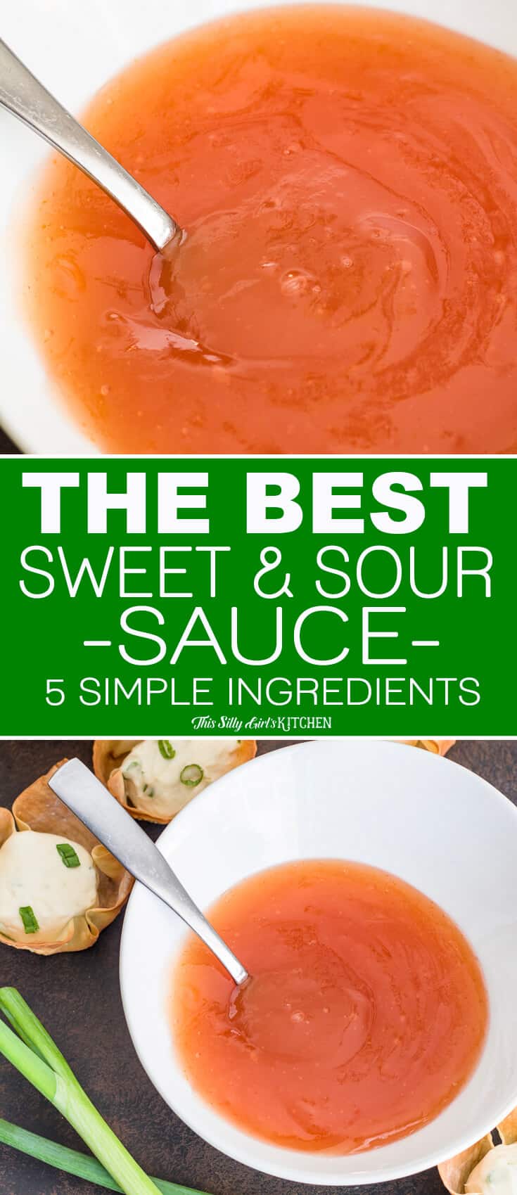The Best Sweet and Sour Sauce, only 5 ingredients and ready in minutes! #Recipe from ThisSillyGirlsKitchen.com #ChineseTakeout #sweetandsoursauce #BetterThanTakeout