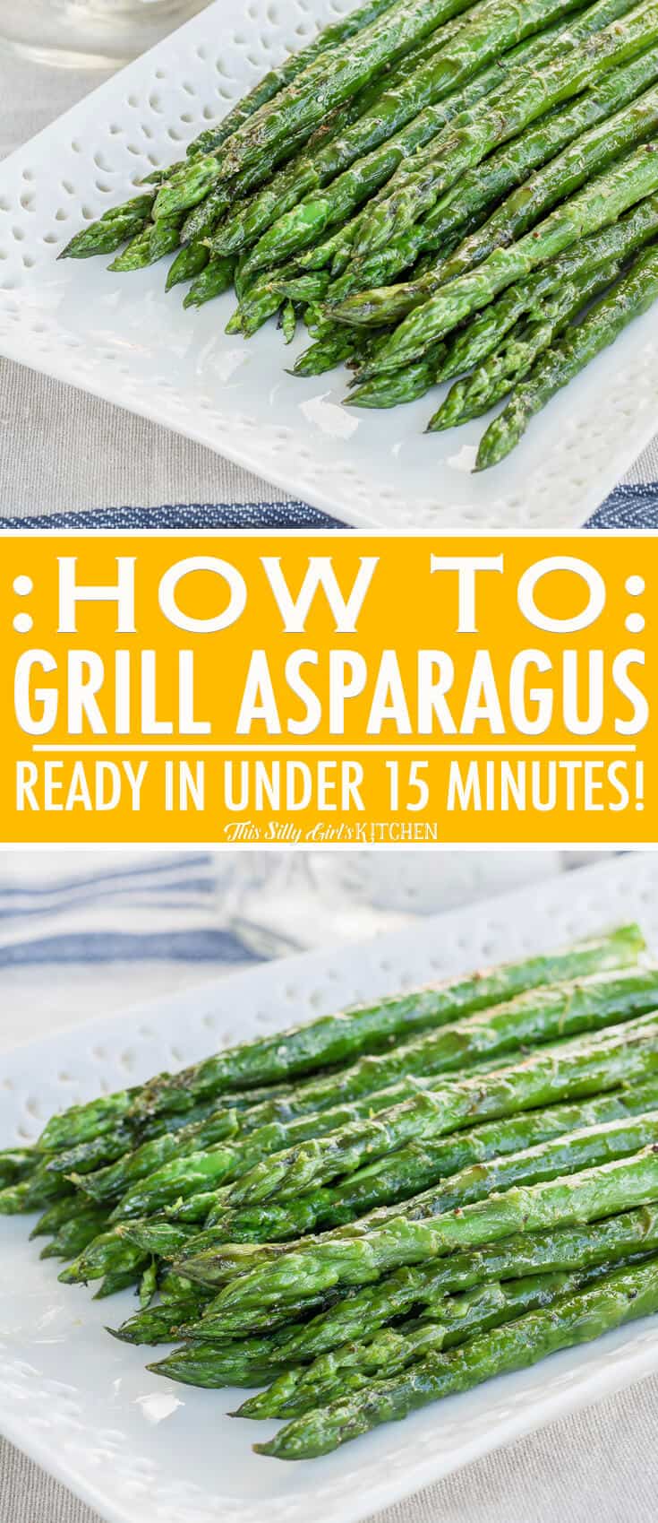 Easy Grilled Asparagus Recipe, made with 5 simple ingredients and ready in under 15 minutes! #Recipe from ThisSillyGirlsKitchen.com #asparagus #grilledasparagus