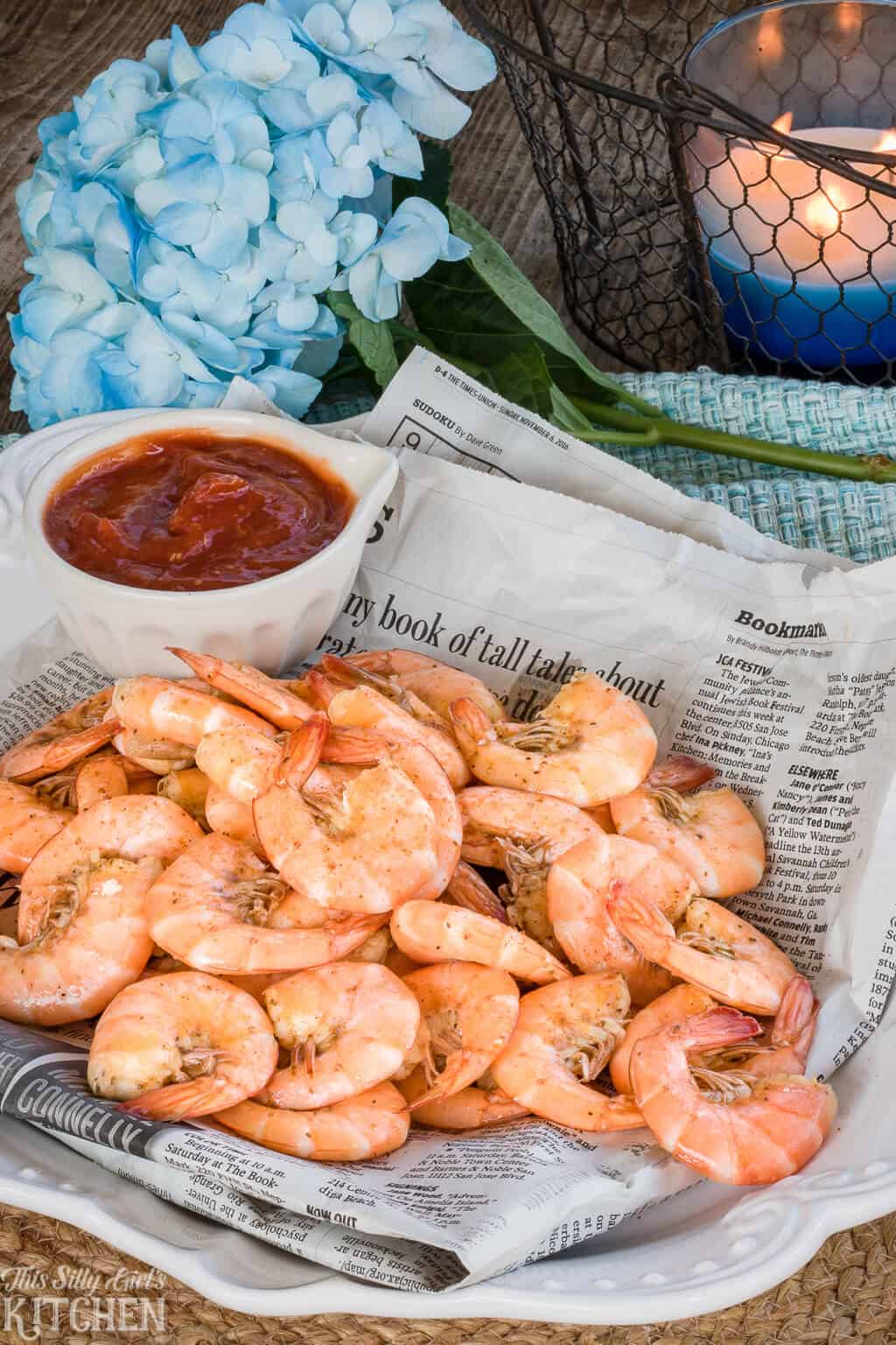 Peel and Eat Shrimp, boiled in a rich beer stock makes this one super flavorful shrimp cocktail!