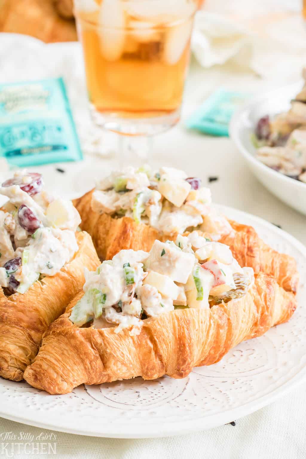 Waldorf Chicken Salad, rotisserie chicken and crisp fruits tossed with a tangy pineapple yogurt dressing! #Recipe from ThisSillyGirlsKitchen.com #chickensalad @waldorfsalad #salad