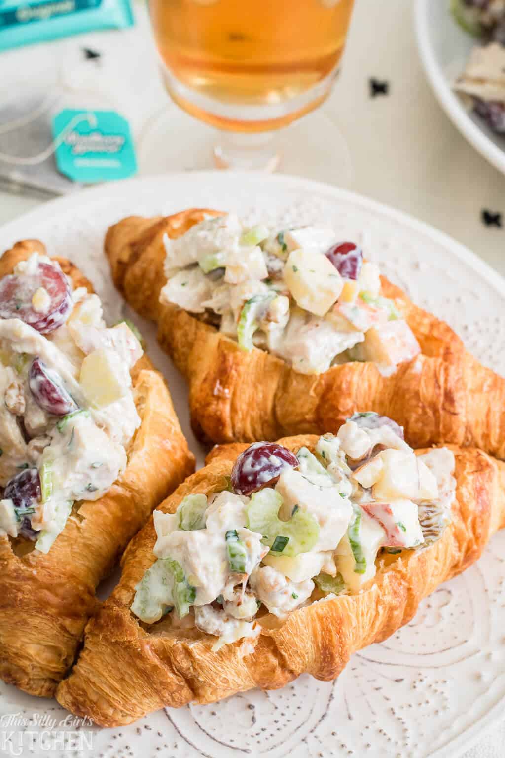 Waldorf Chicken Salad, rotisserie chicken and crisp fruits tossed with a tangy pineapple yogurt dressing! #Recipe from ThisSillyGirlsKitchen.com #chickensalad @waldorfsalad #salad