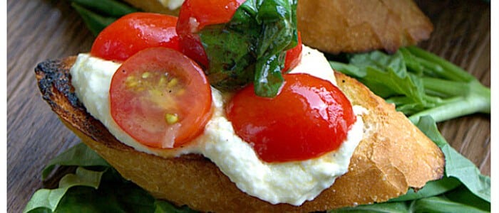 Bruschetta with Whipped Feta and Grilled Crostini