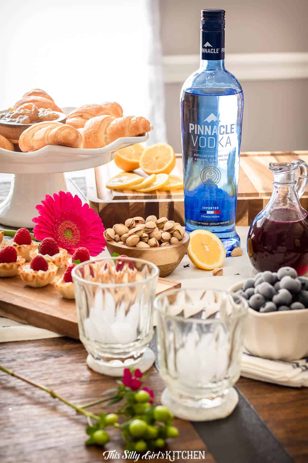 party table set up to serve blueberry vodka lemonade