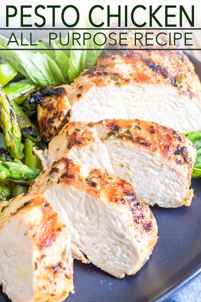 Cut up grilled chicken on plate pinterest image 