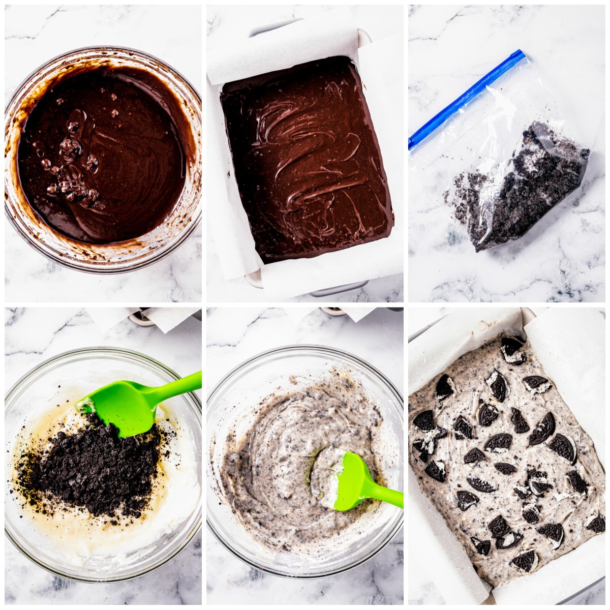 Step by step photos on how to make Oreo Fudge Brownies.