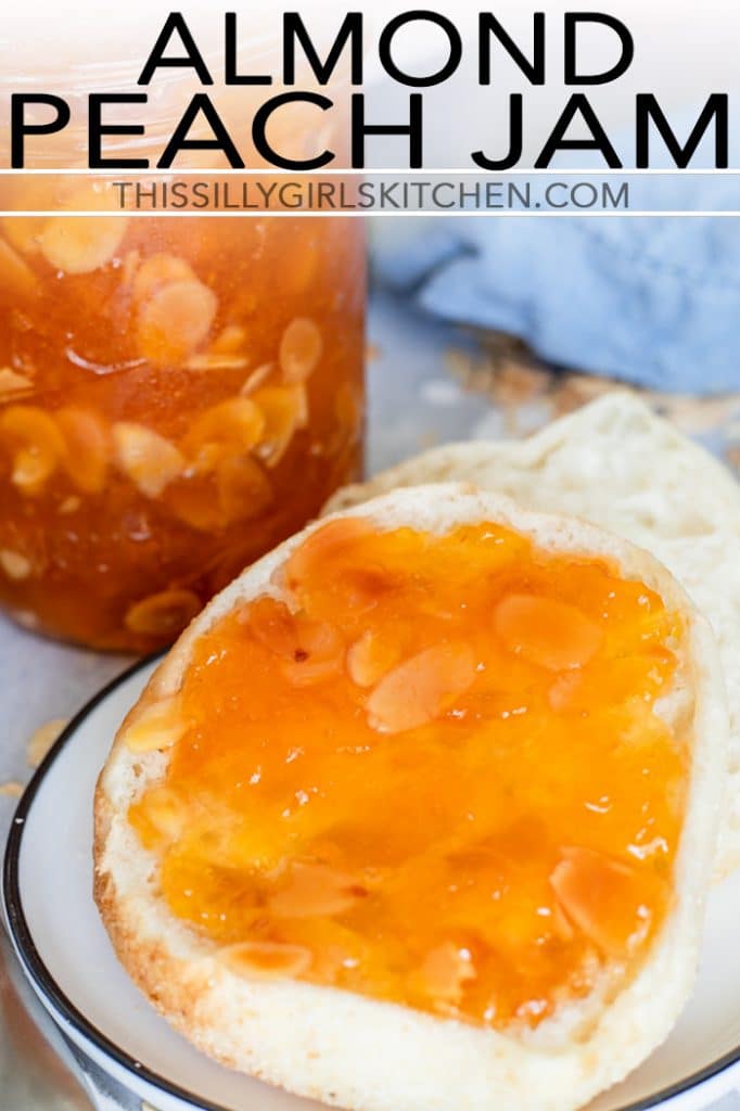 This Peach Jam is made with simple, fresh ingredients right in your own kitchen! #recipe from thissillygirlskitchen.com #canning #watercanning #jam #peachjam #almond
