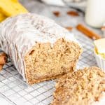 Cut Banana Nut Bread on wire rack
