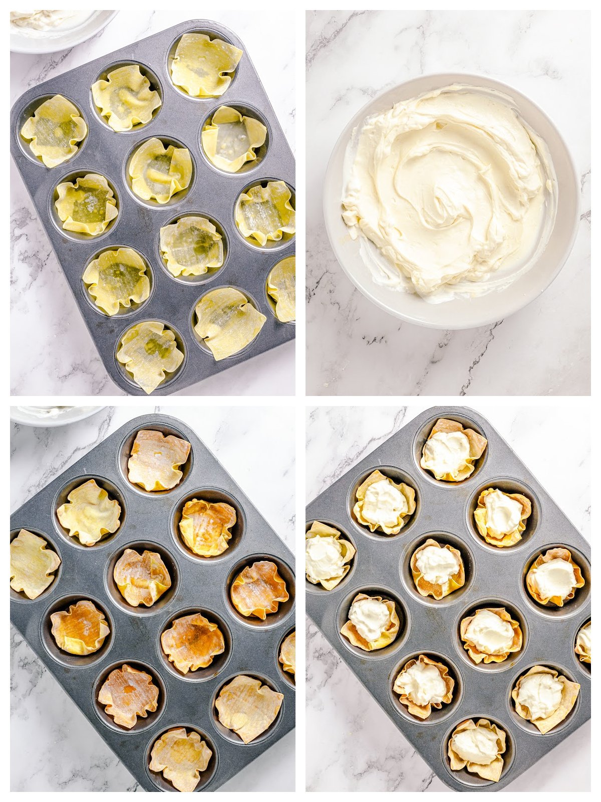 Step by step photos on how to make Baked Cream Cheese Wonton Cups.