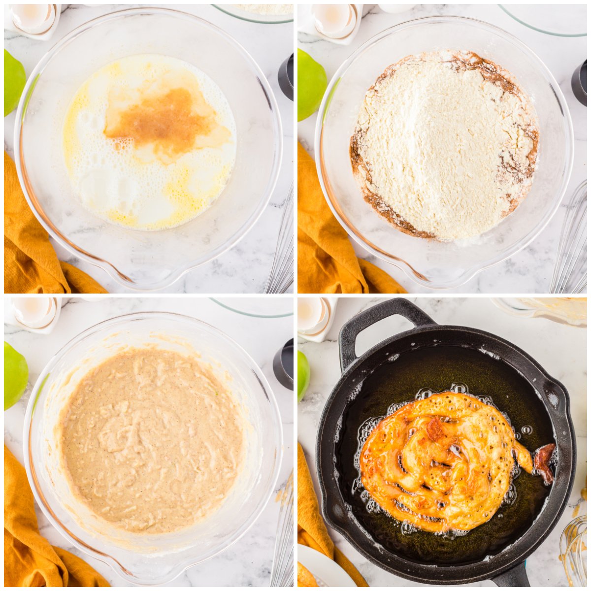 Step by step photos on how to make Caramel Apple Funnel Cakes