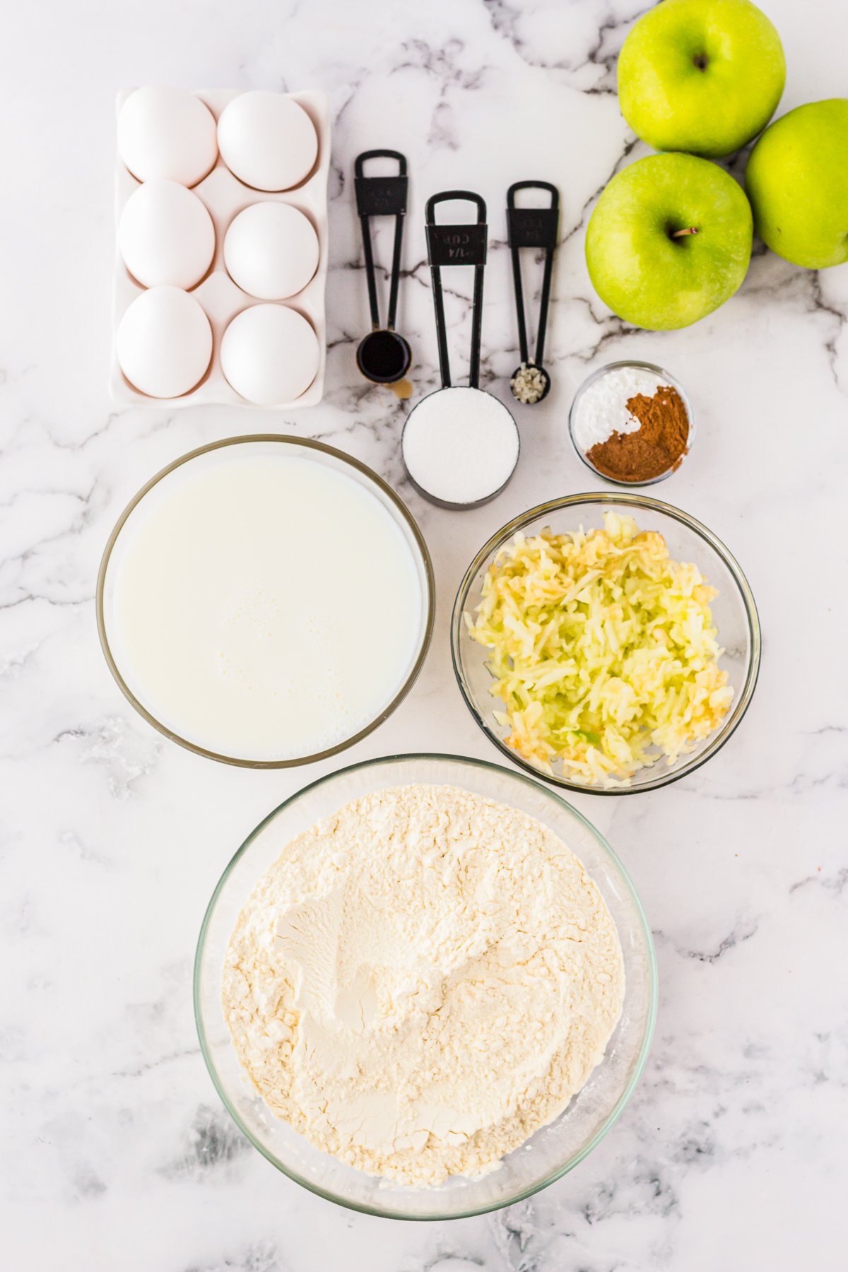 Ingredients needed to make Caramel Apple Funnel Cakes