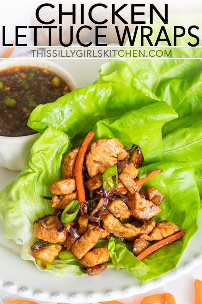 Close up of chicken on lettuce with dipping sauce Pinterest image