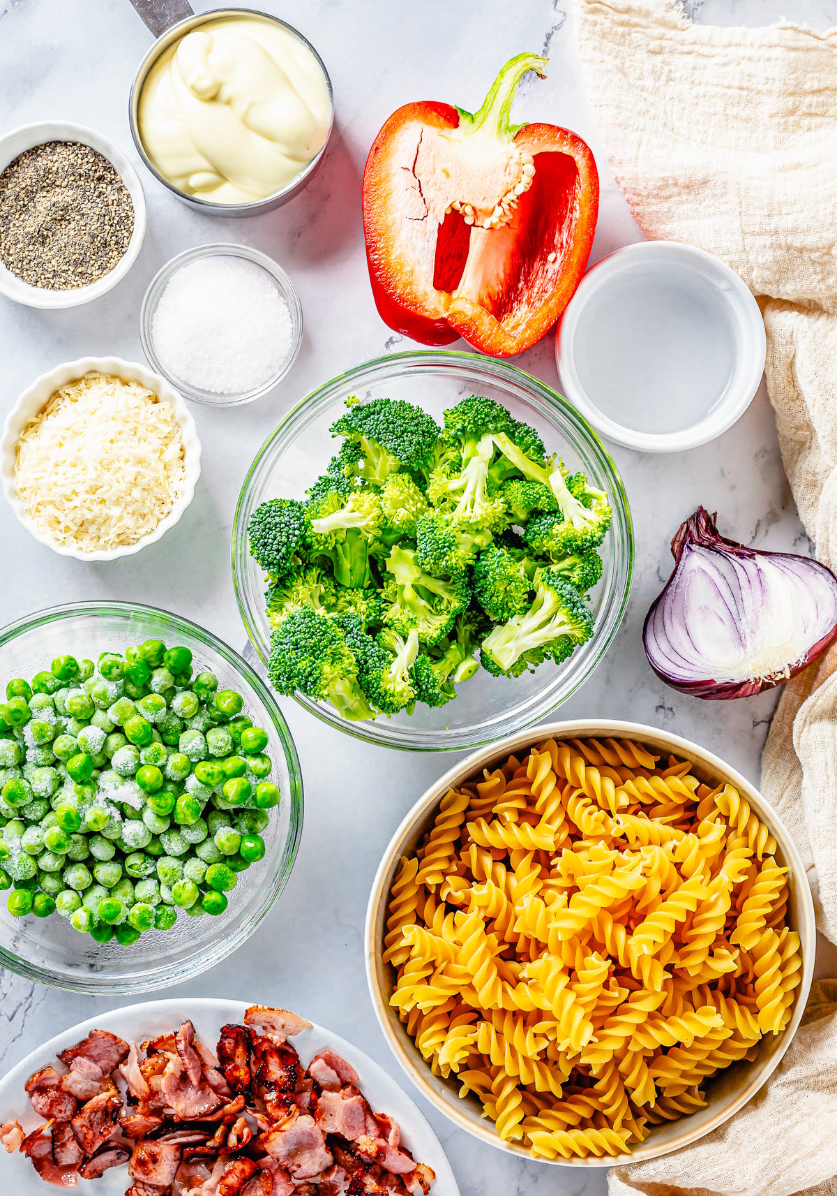 Ingredients needed to make Broccoli Pasta Salad