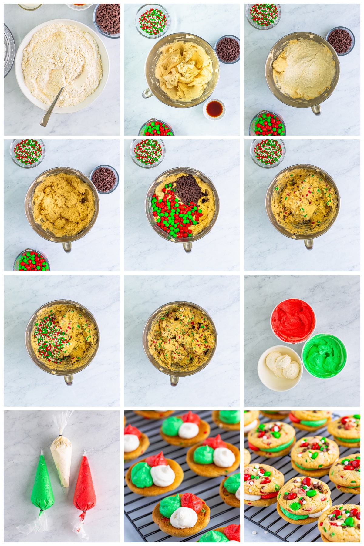 Step by step photos on how to make Christmas Sandwich Cookies.
