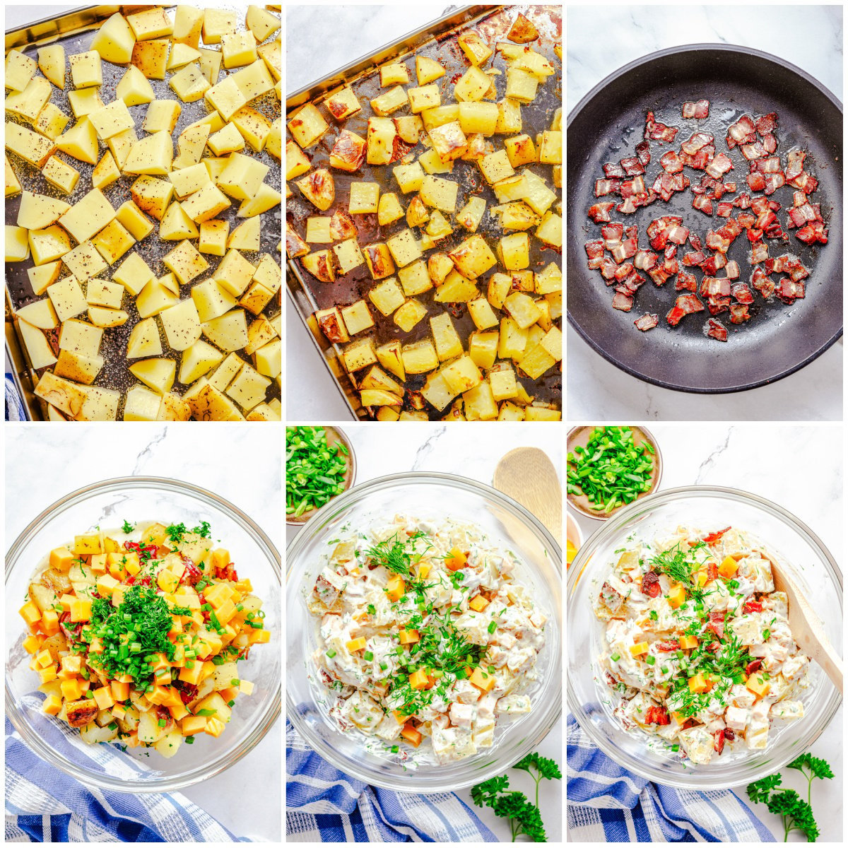 Step by step photos on how to make Bacon Ranch Potato Salad