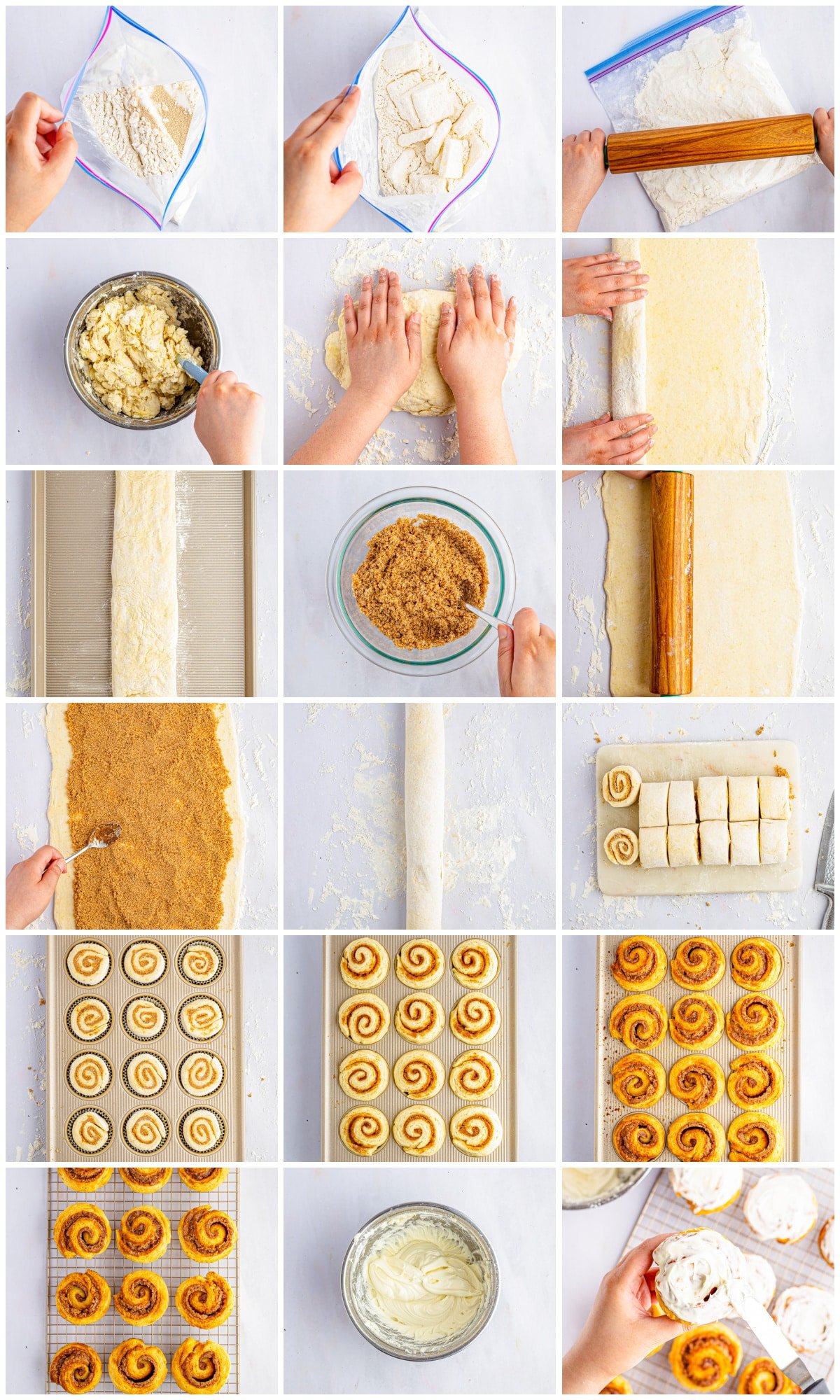Step by step photos on how to make Cinnamon Roll Buns.