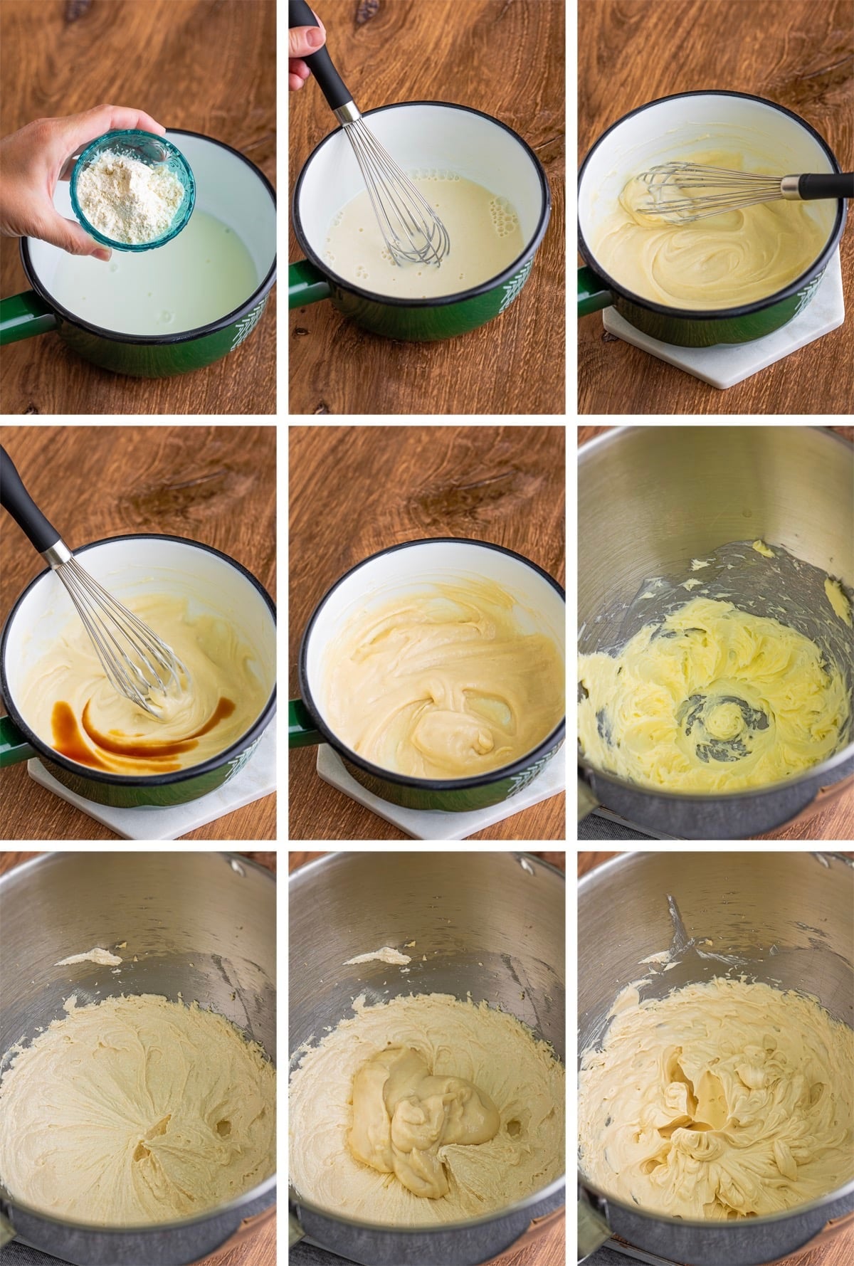 collage of images showing how to make the frosting for Banana Cupcakes