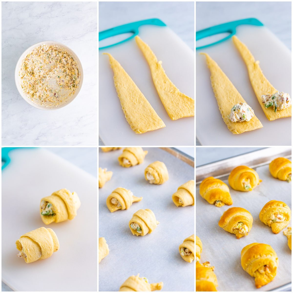 Step by step photos on how to make Jalapeño Popper Crescent Rolls.