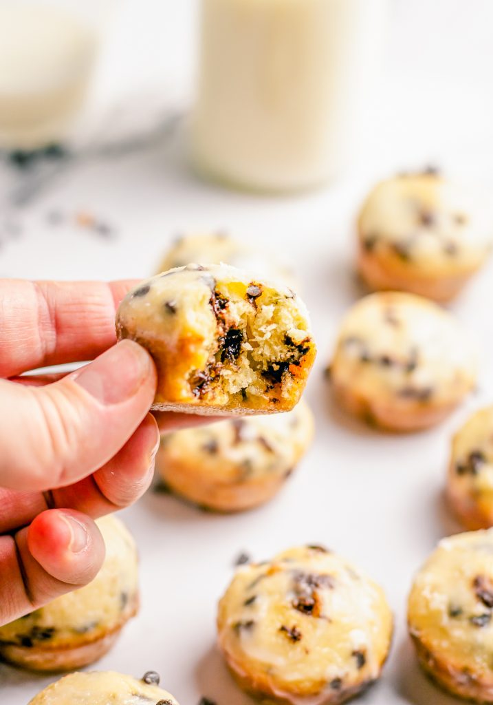 Hand holding one Donut Hole with bite taken out of it.