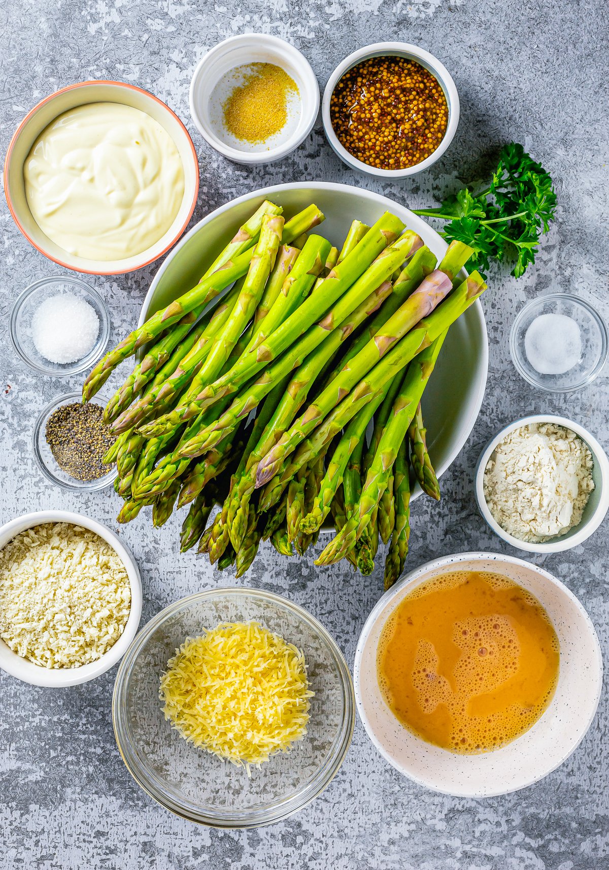 Ingredients needed to make Baked Asparagus Fries.