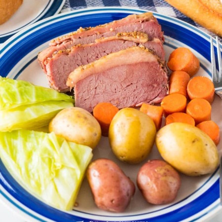 Close up photos of Corned Beef Dinner on plate square image