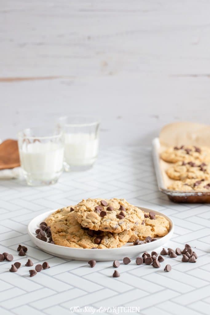 straight on shot, cookies on a plate in kitchen setting
