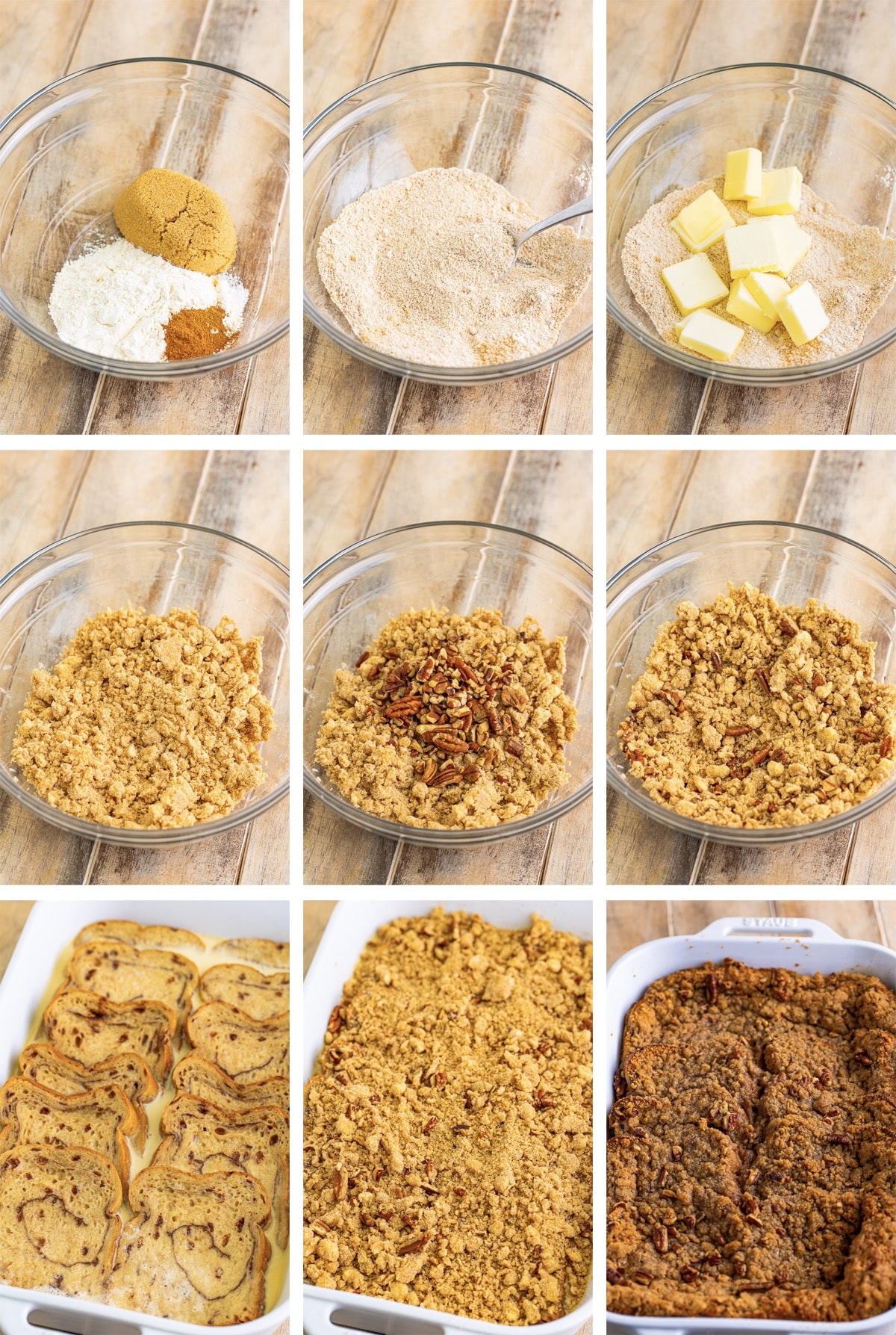 collage of images showing how to make the last steps of Overnight French Toast