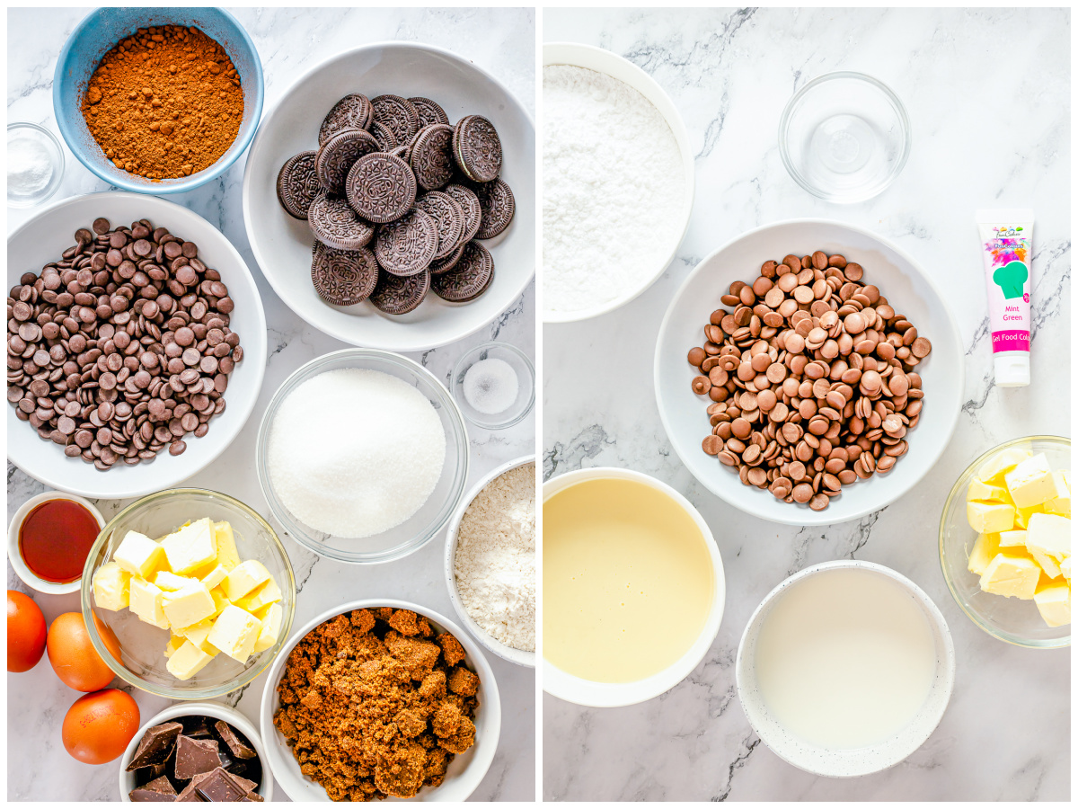 Ingredients needed to make Mint Brownies.