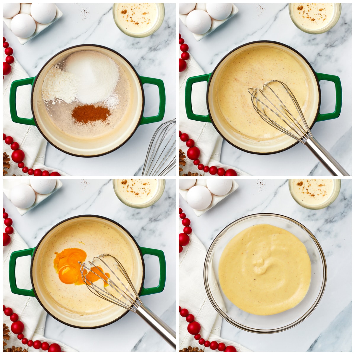 Step by step photos on how to make eggnog pudding for cupcakes.