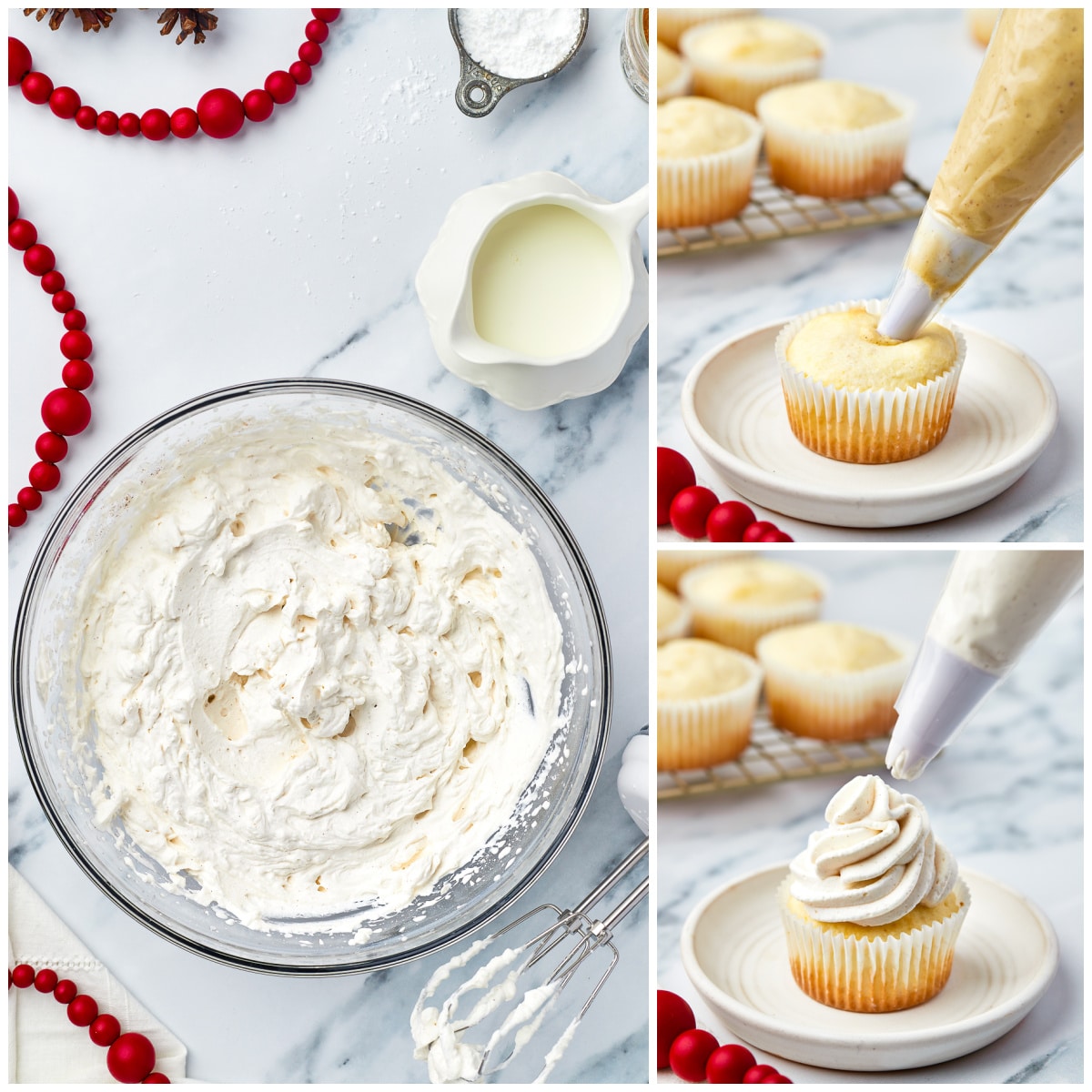 Step by step photos on how to assemble cupcakes.