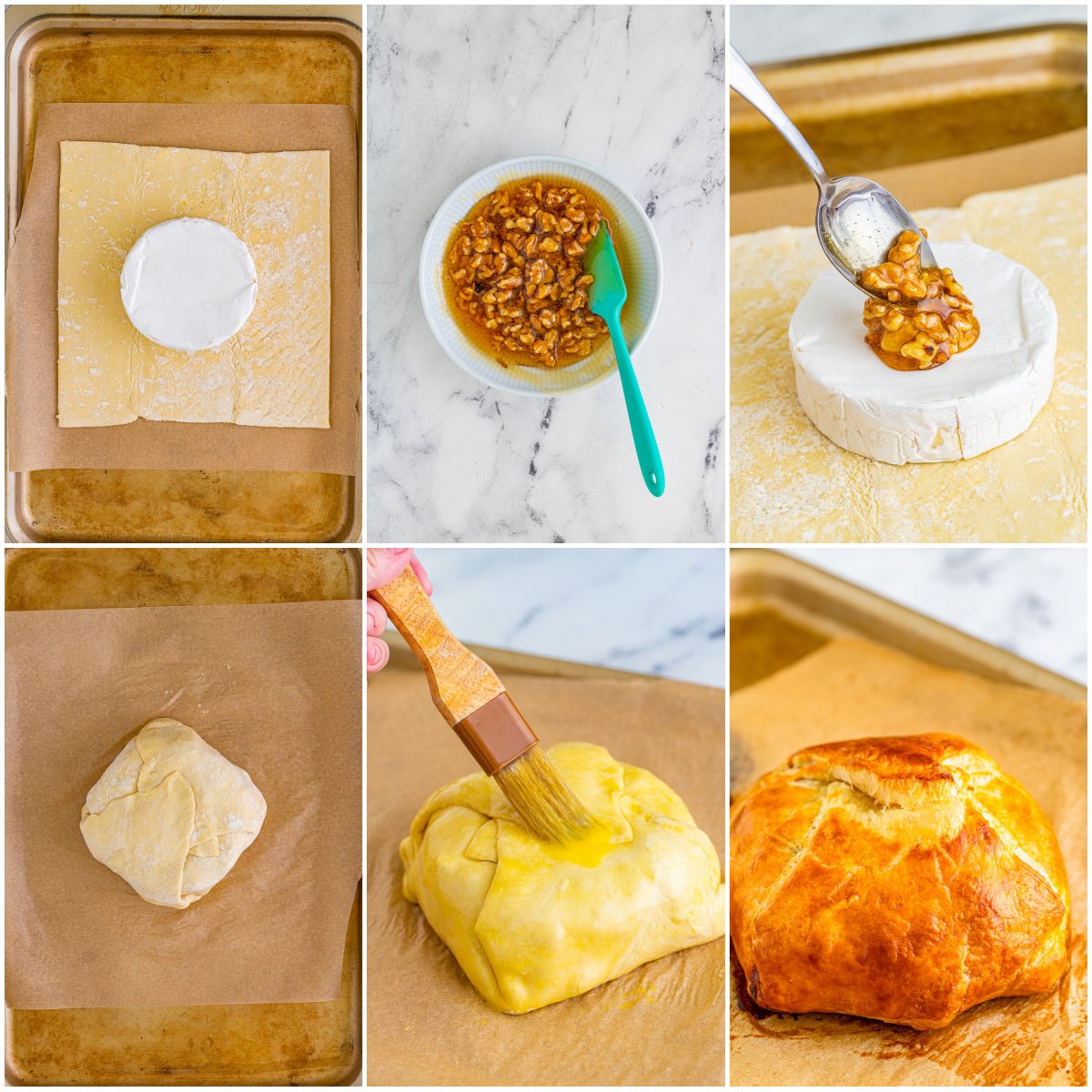Step by step photos on how to make Baked Brie.