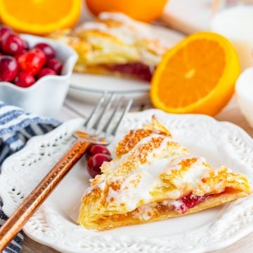 Cranberry Orange Braid slice on white plate