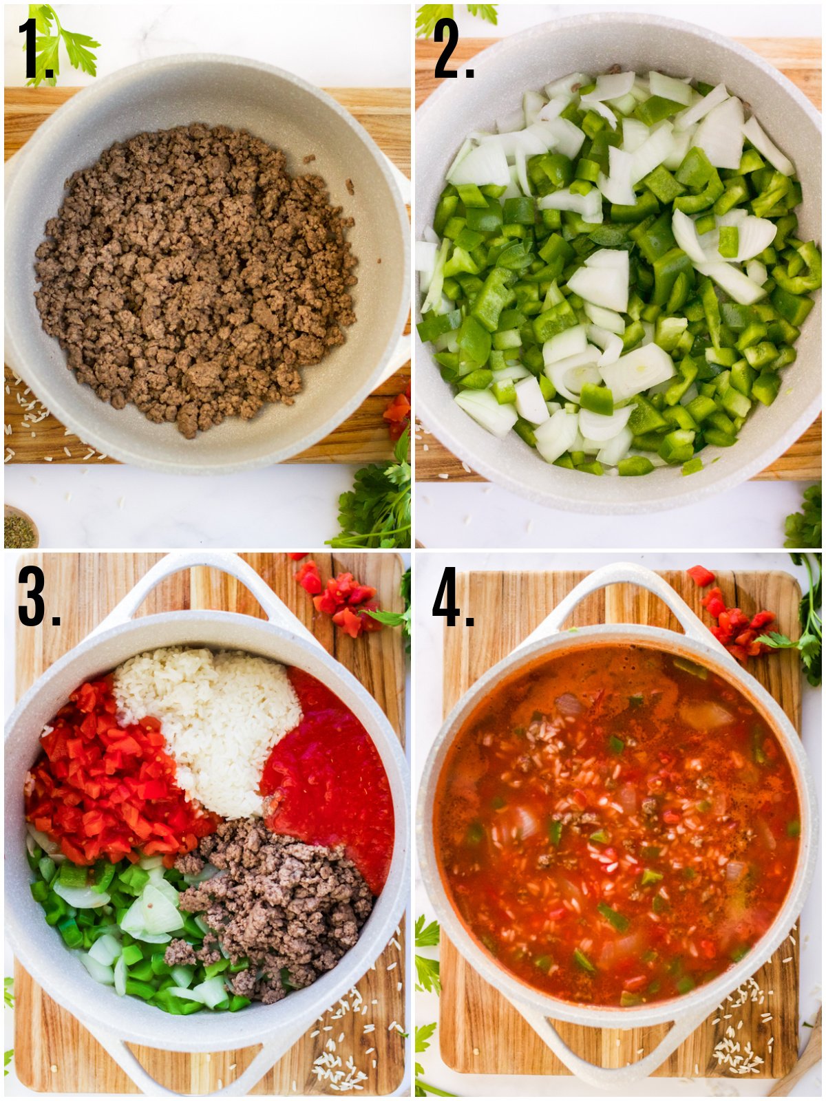 Step by step photos on how to make Stuffed Pepper Soup