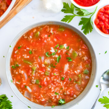 Overhead photo of soup in bowl
