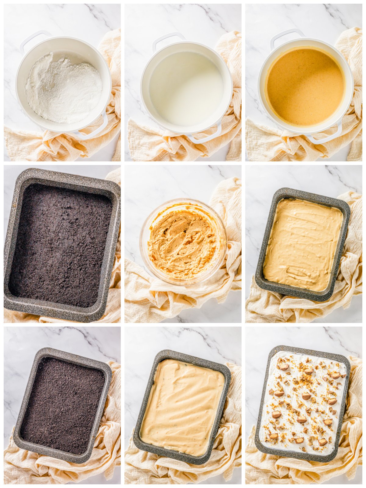 Step by step photos on how to make Peanut Butter Lasagna.