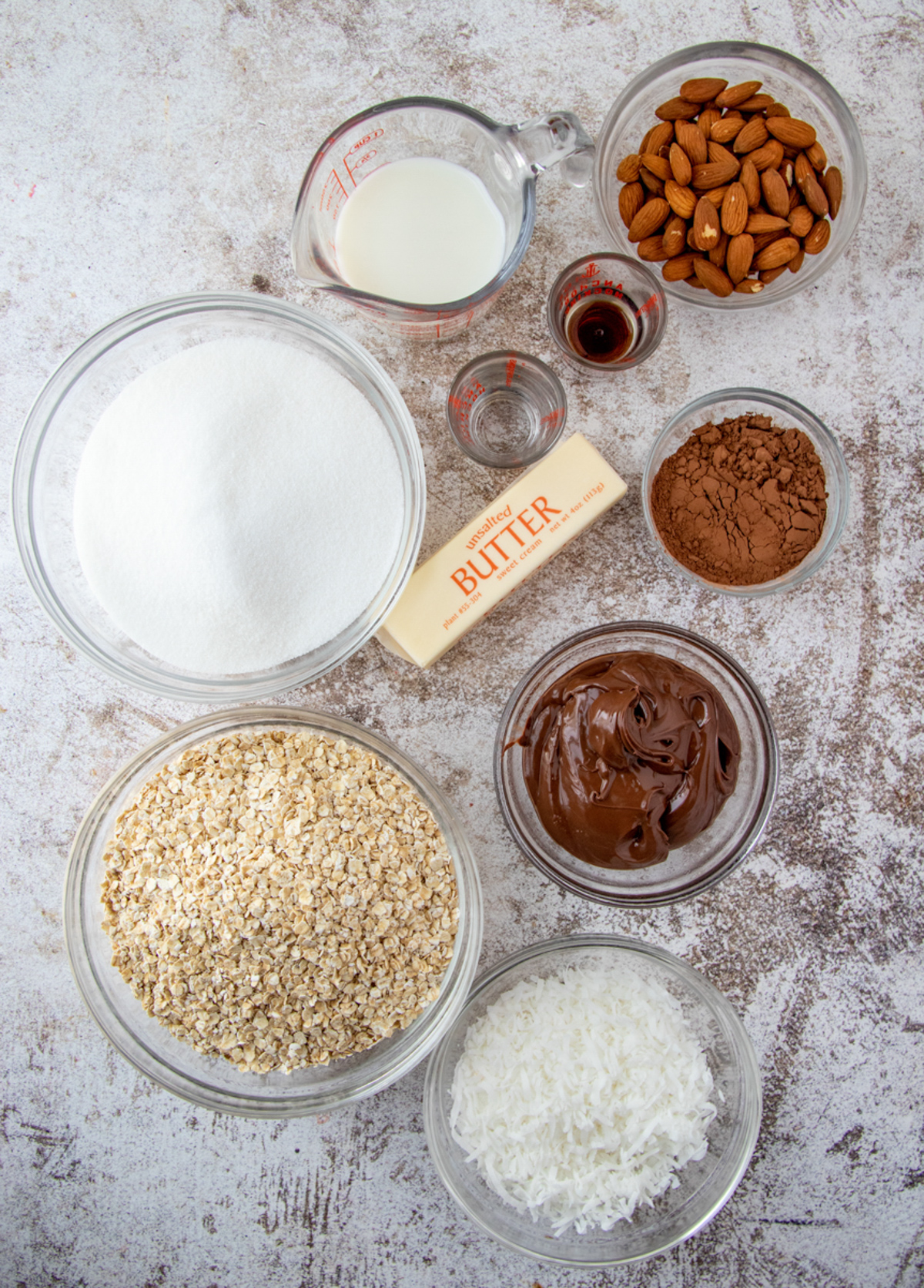 Ingredients needed to make No Bake Almond Joy Cookies