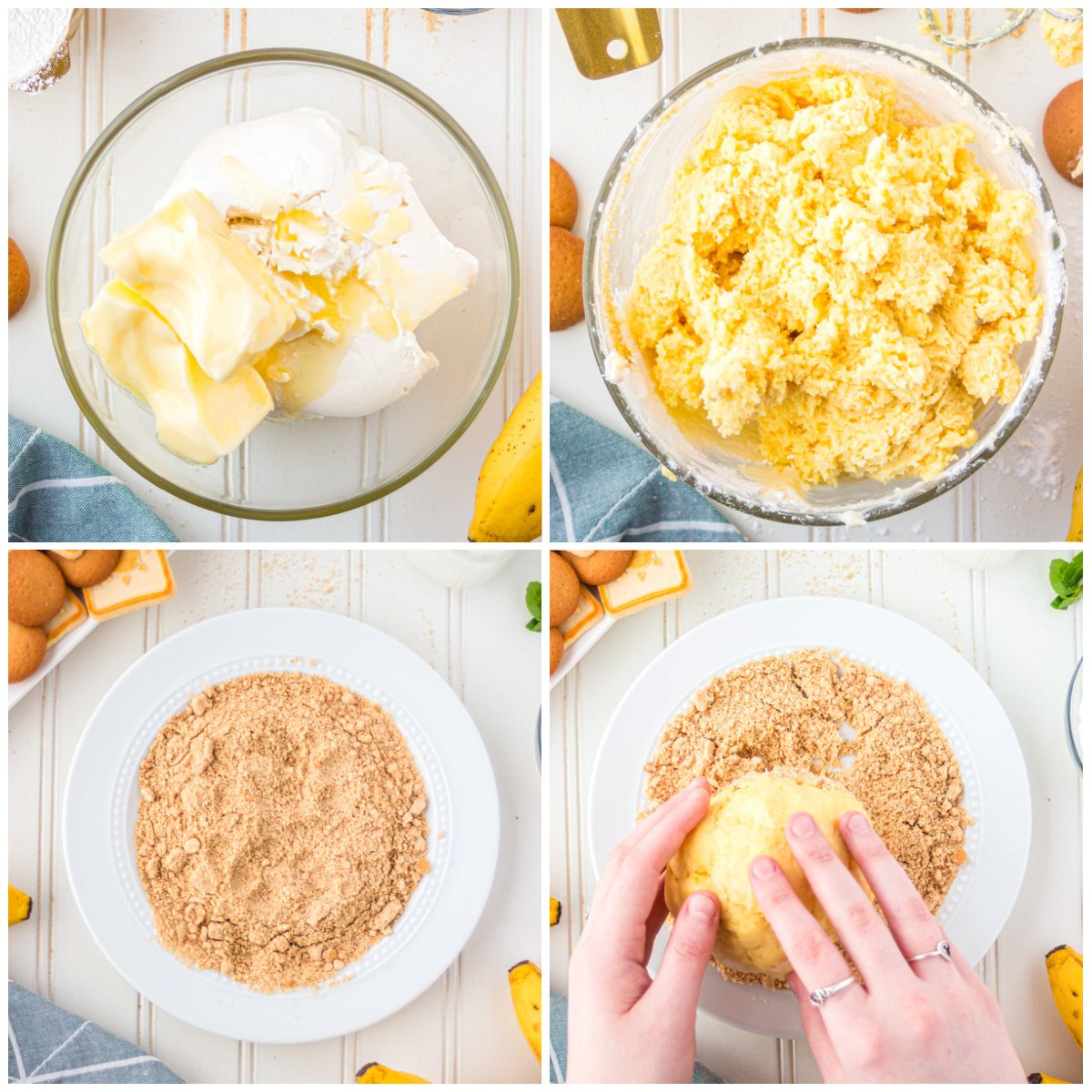 Step by step photos on how to make a Banana Pudding Dessert Cheese Ball Recipe
