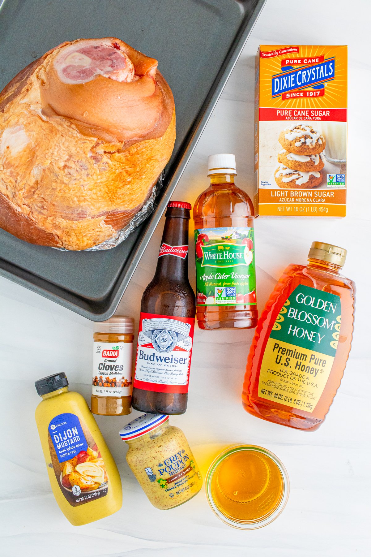 Ingredients needed to make Honey Baked Ham
