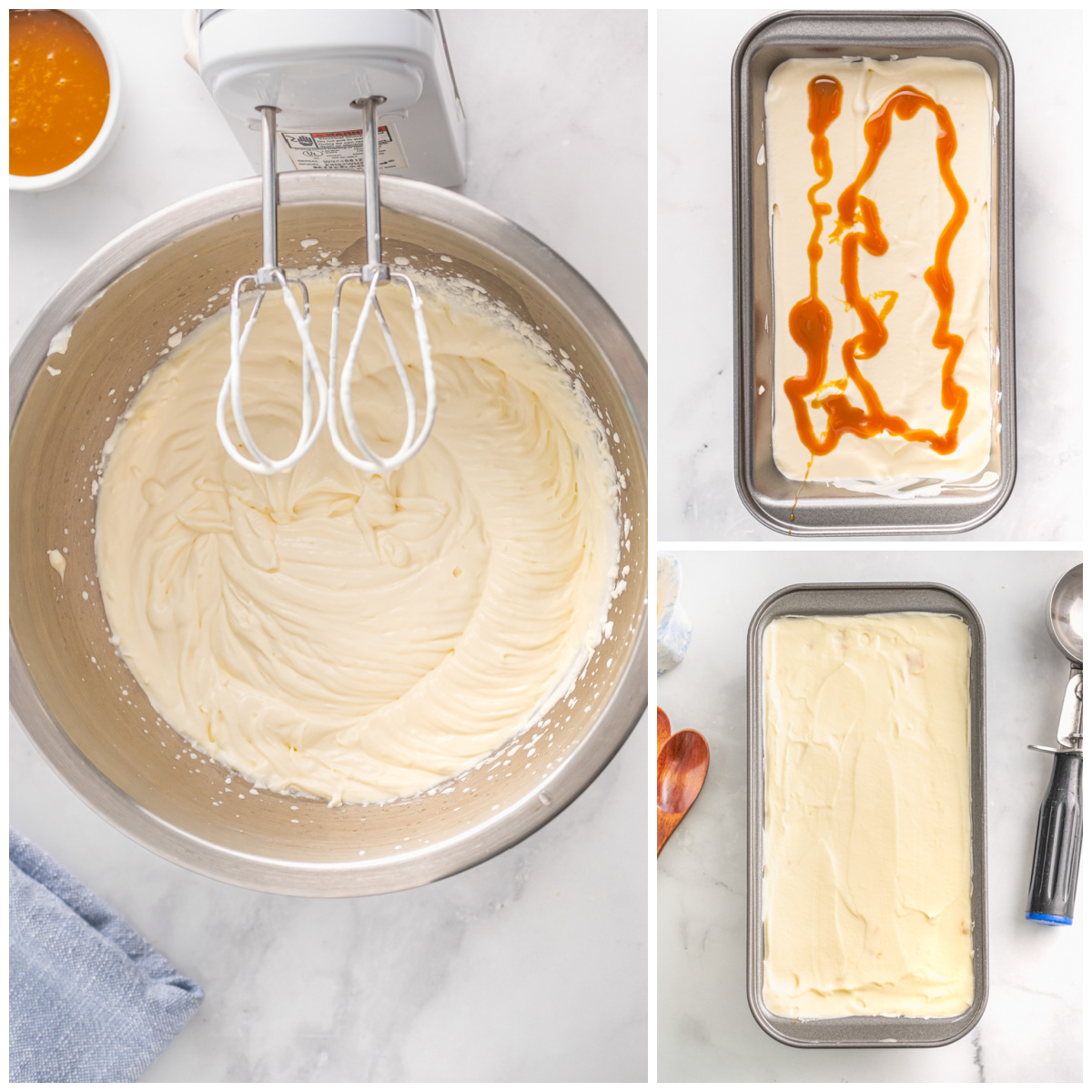 Step by step photos on how to make No Churn Caramel Ice Cream