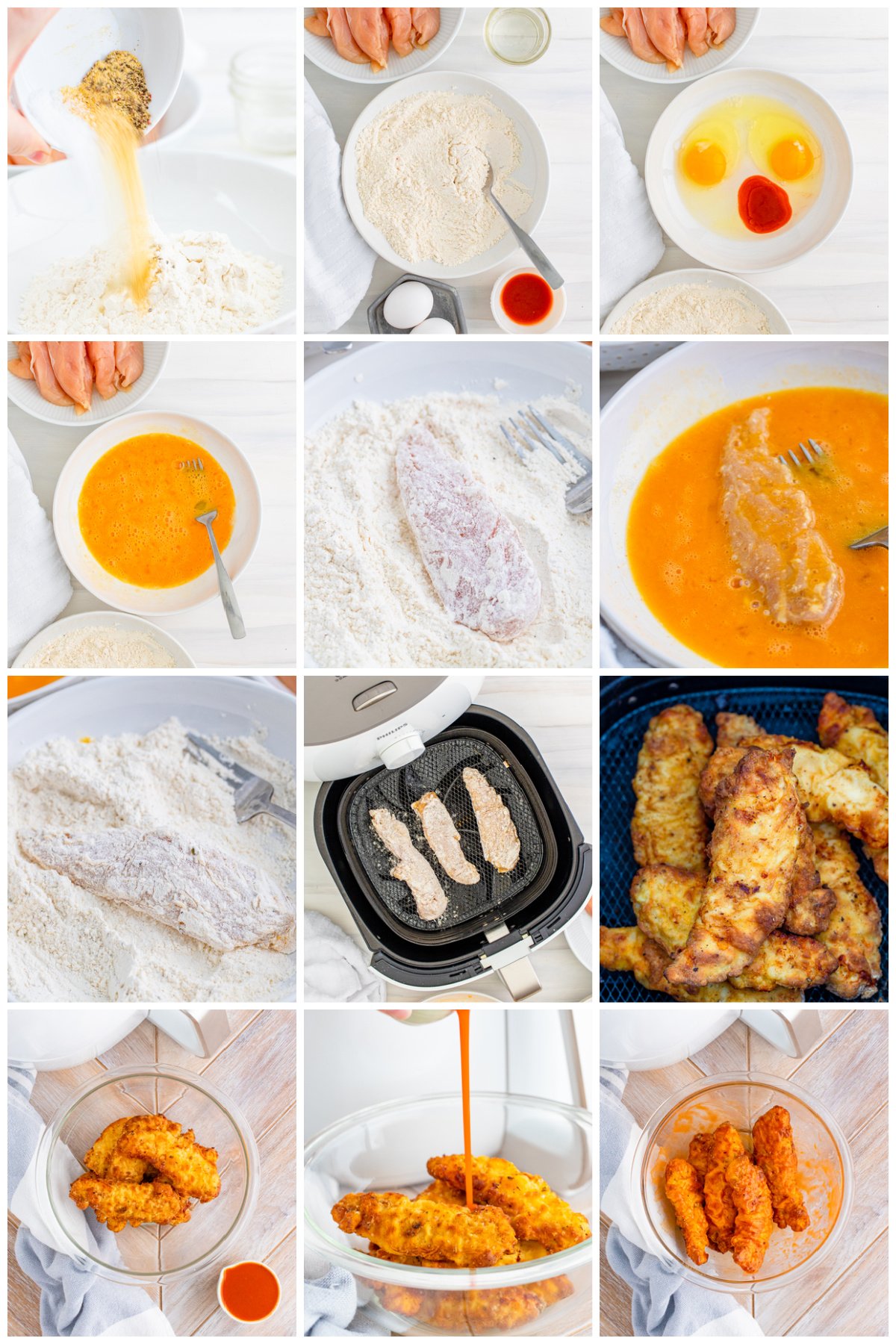 Step by step photos on how to make Air Fryer Buffalo Chicken Tenders