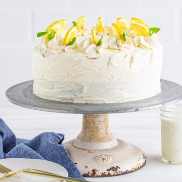Finished cake decorated on cake stand