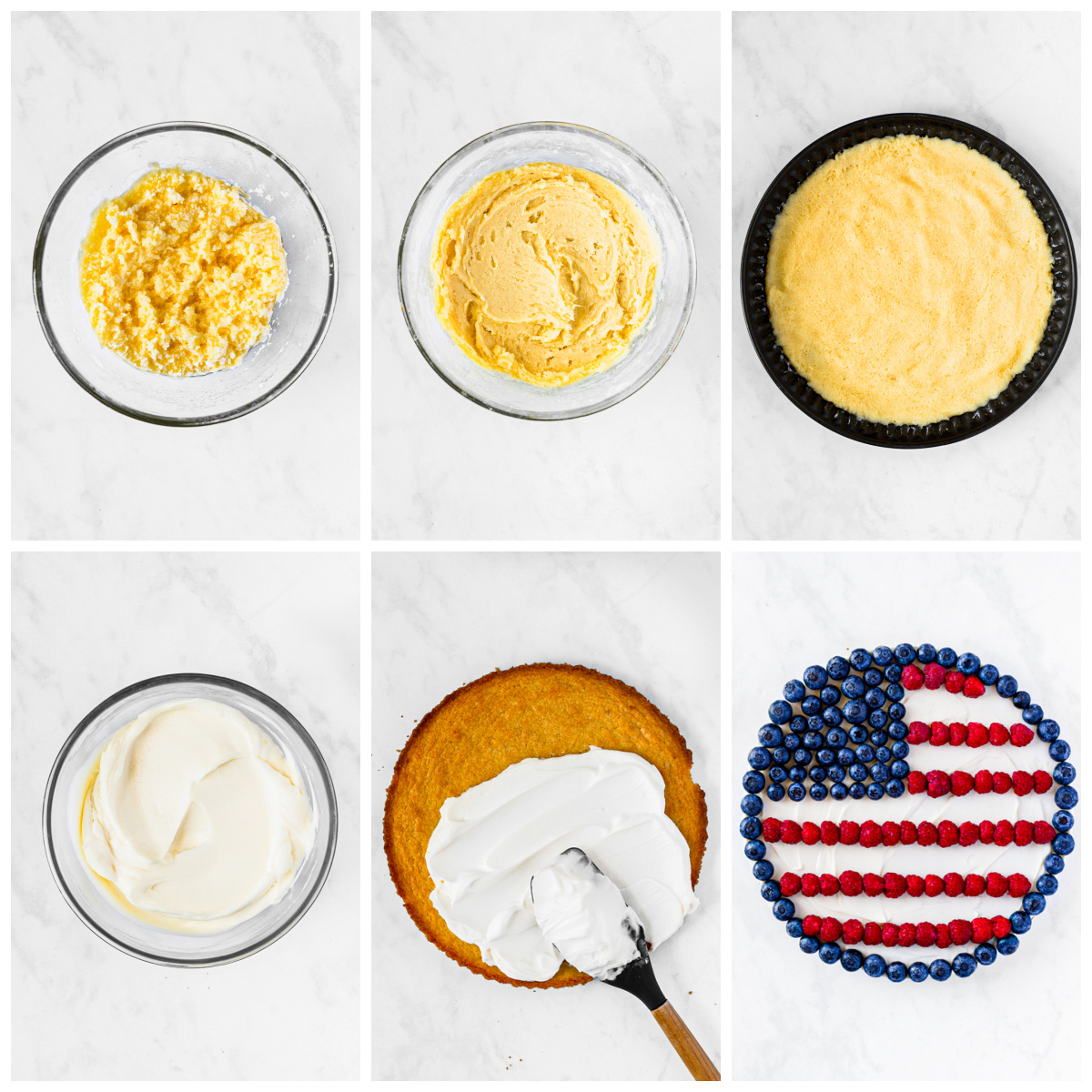 Step by step photos on how to make a Flag Cookie Pizza