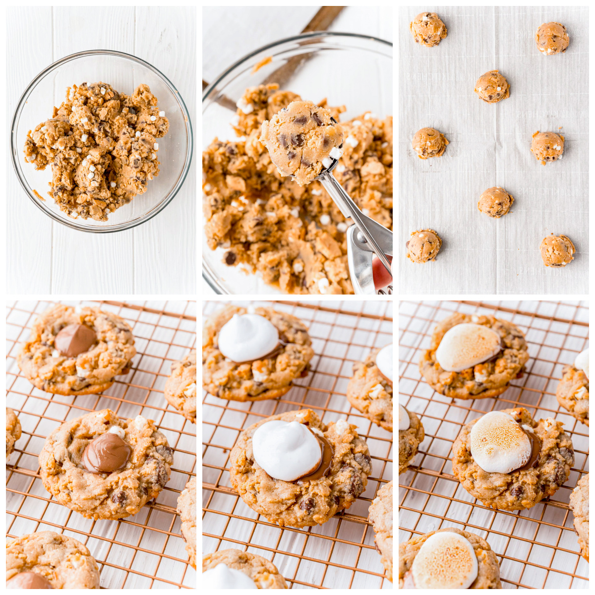 Step by step photos on how to make S'mores Cookies