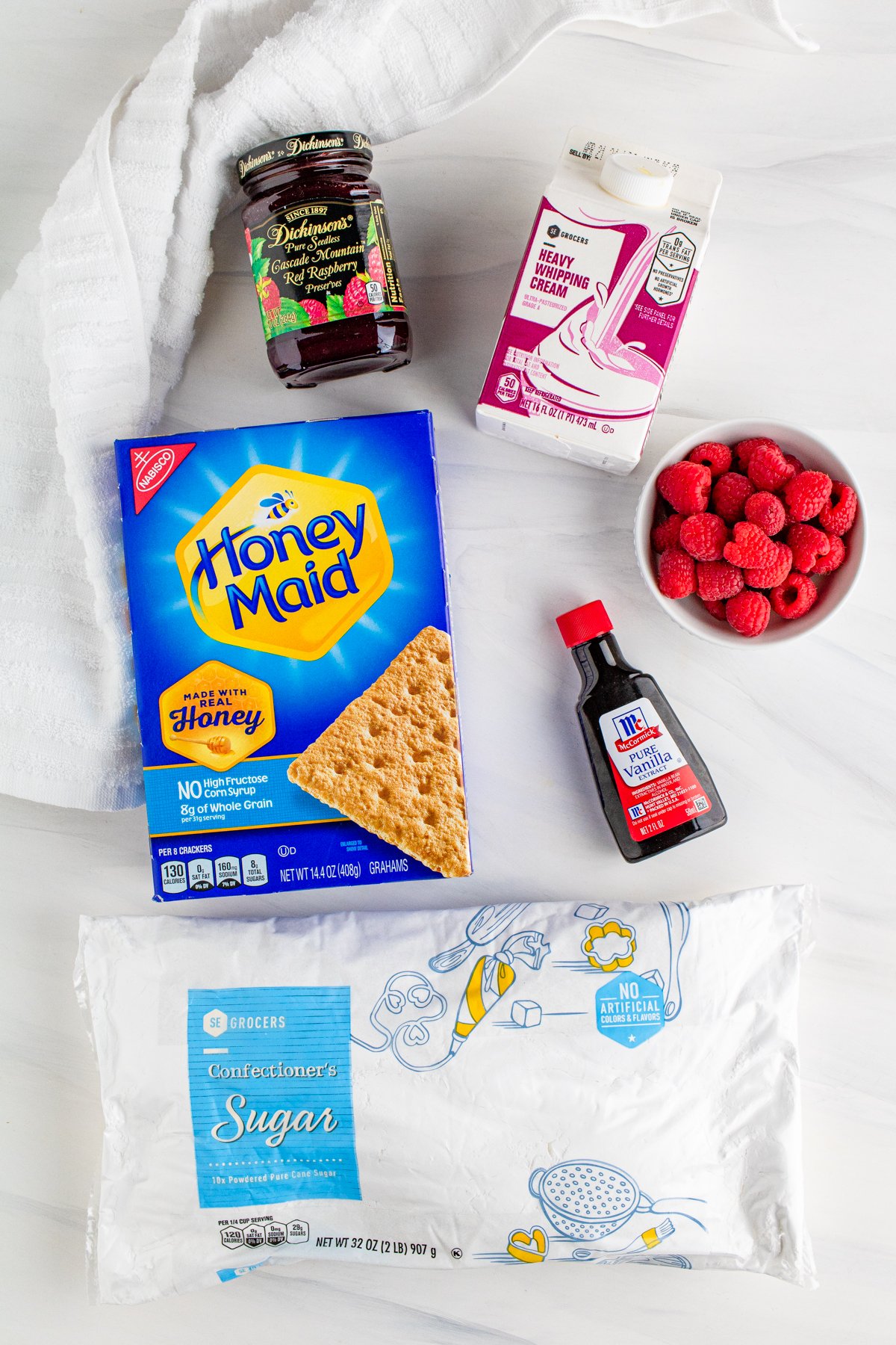 Ingredients needed to make a Raspberry Icebox Cake