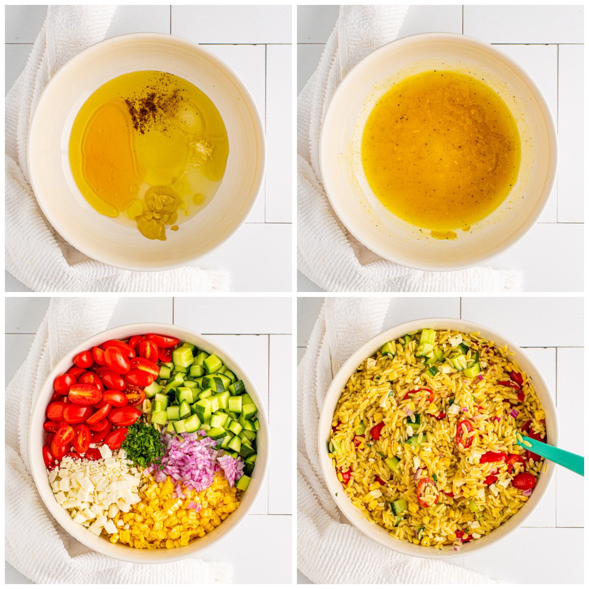 Step by step photos on how to make Orzo Pasta Salad